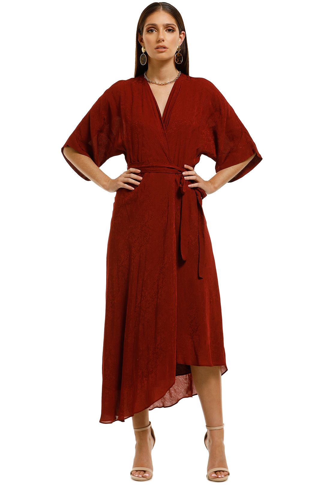 Panacea Wrap Dress in Rust by Ginger and Smart for Hire | GlamCorner